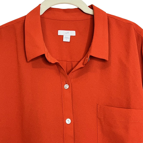 J Jill Womens Button Up Blouse Large Burnt Orange Rust Long Sleeve Knit Autumn - Picture 2 of 6
